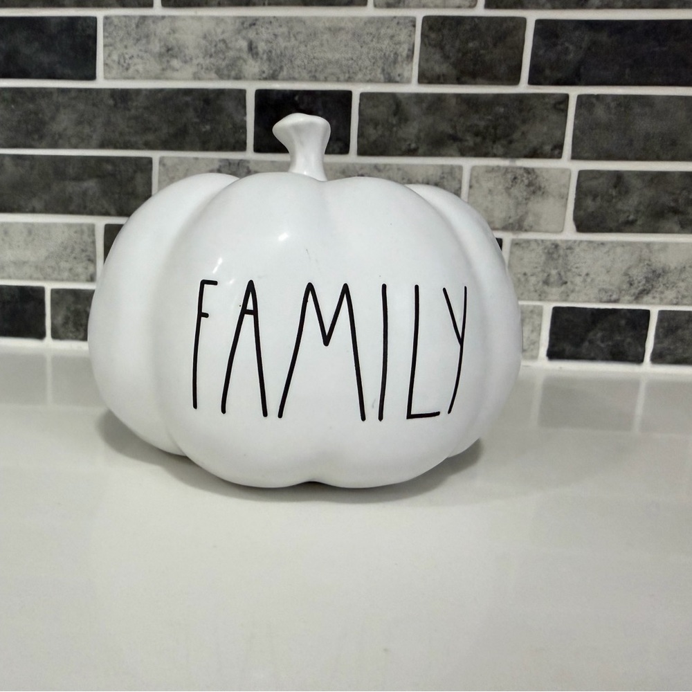 RAE DUNN White 'FAMILY' Ceramic Decorative Pumpkin